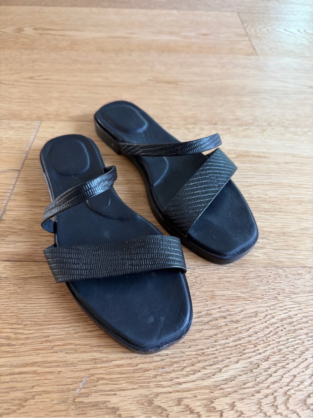 Poppy Barley Black Double-Strap Slide Sandals